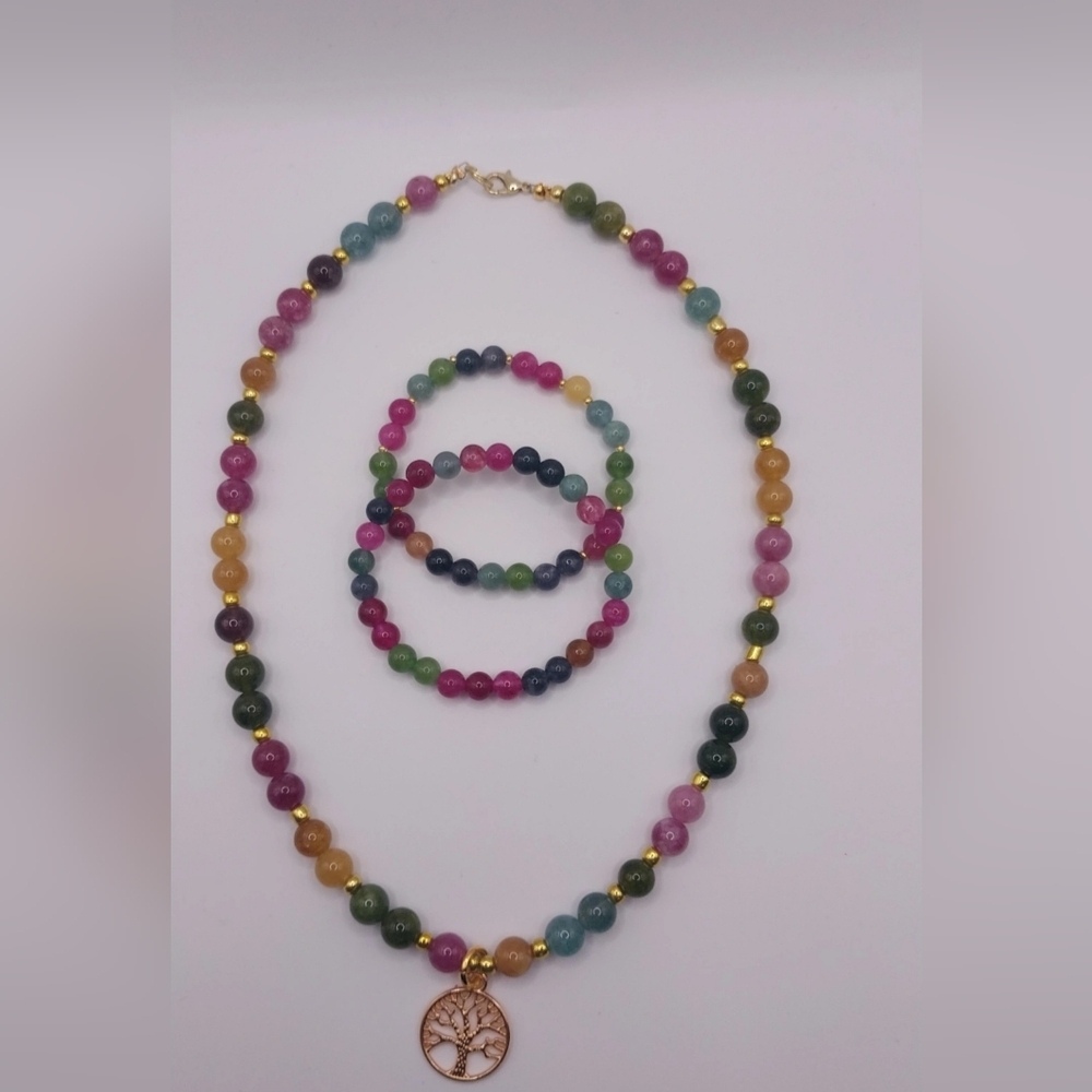 Multicolor Beaded Necklace and Bracelet Set